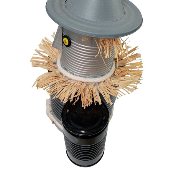 Folk Art Tin Man Scarecrow Sculpture Wizard Of Oz SHORT Recycled Robot Vintage 1 - Picture 7 of 15